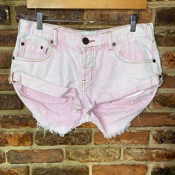 One Teaspoon Pants - One Teaspoon Pink Tie Dye Denim Bandits Mini Micro Jean Shorts Women's Size 28